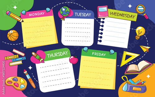Fun school timetable template vector illustration