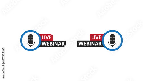 A dynamic graphic featuring a microphone inside a blue circle next to the words LIVE WEBINAR on a red and black banner.
