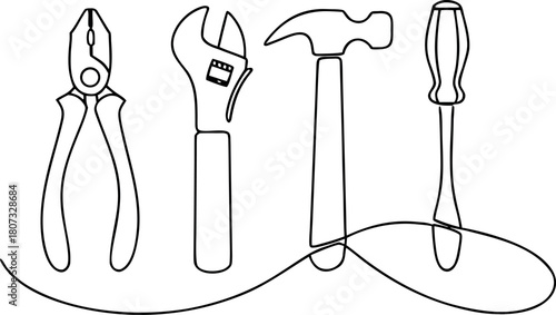 Outlined hand tools for construction and repair work