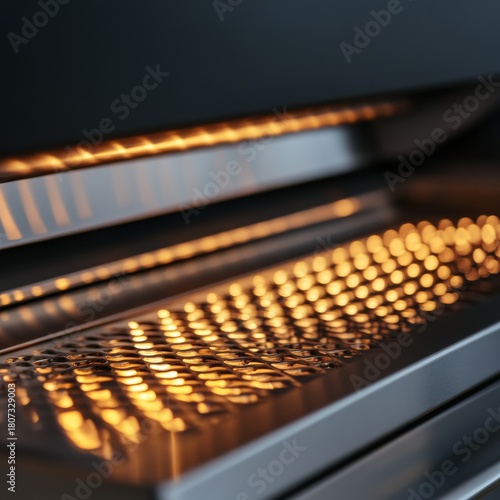 Abstract Metal Grid with Golden Light Reflections, metal, abstract