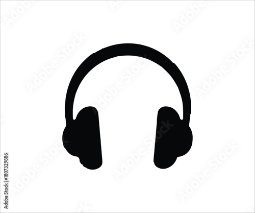 Black headphone icon on white background for listening music device