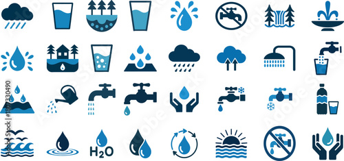 Water icons for environmental, resource, and conservation themes.