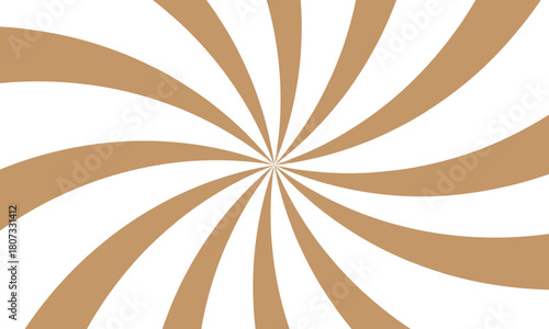 A bold abstract radial swirl pattern with alternating tan and white curved spokes creating a dynamic rotating visual background design.