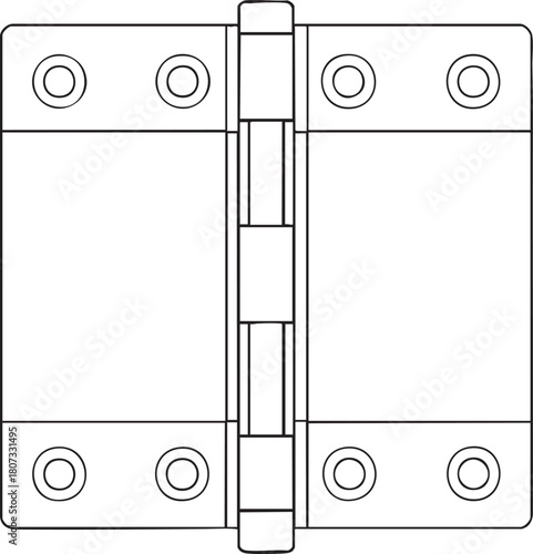 Metal door hinge outline illustration for hardware mechanics rotation joint design and essential home fixture concept