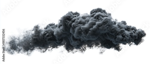 Dramatic Dark Smoke Cloud on White Background