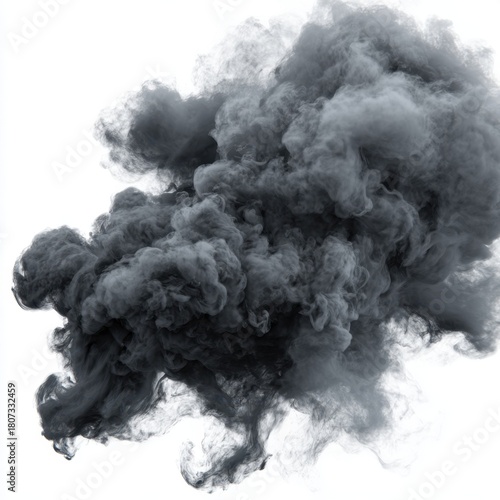 Dramatic Grey Smoke Plume on White Background