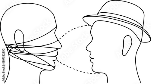 Two heads connected concept of communication barrier