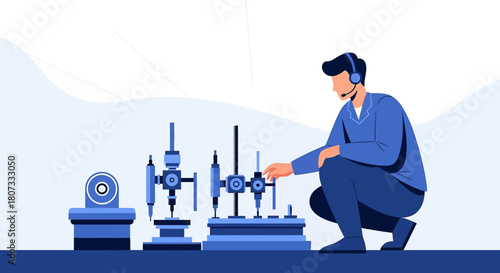 Operator checking equipment in a factory setting, ensuring accurate functioning and optimal