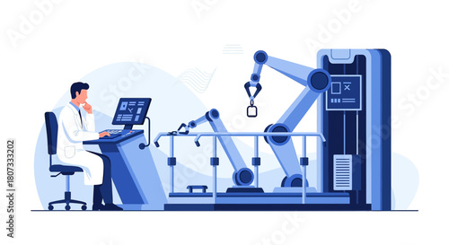 Precision automation: Engineer monitors robotic system for advanced manufacturing process