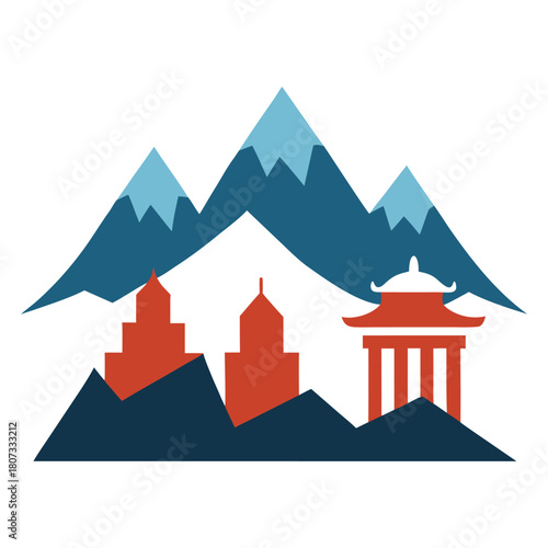 mountains with ancient temples vector
