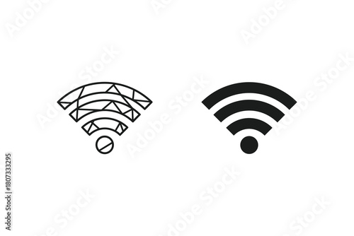 Two wifi icons, one with a geometric design and the other with a traditional design isolated on