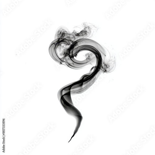 Black Smoke Plume Isolated on White Background