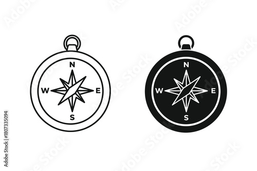 Compass icon vector illustration isolated on two styles of navigation compass symbol travel and direction sign orientation tool