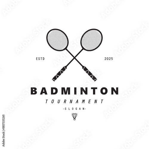 Badminton sports Logo Vector with Shuttlecock and racket for badminton club, badminton sports tournaments champions.