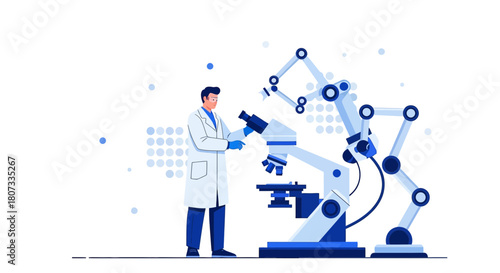 Scientist Using Robotic Automation and Microscopy in Advanced Research Laboratory Setting
