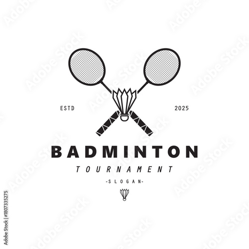 Badminton sports Logo Vector with Shuttlecock and racket for badminton club, badminton sports tournaments champions.