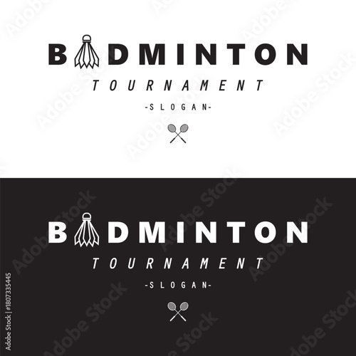 Badminton sports Logo Vector with Shuttlecock and racket for badminton club, badminton sports tournaments champions.