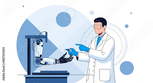 Technician administering a chemical solution to a robotic arm in a controlled environment