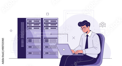 System administrator managing server infrastructure for optimal performance and data security