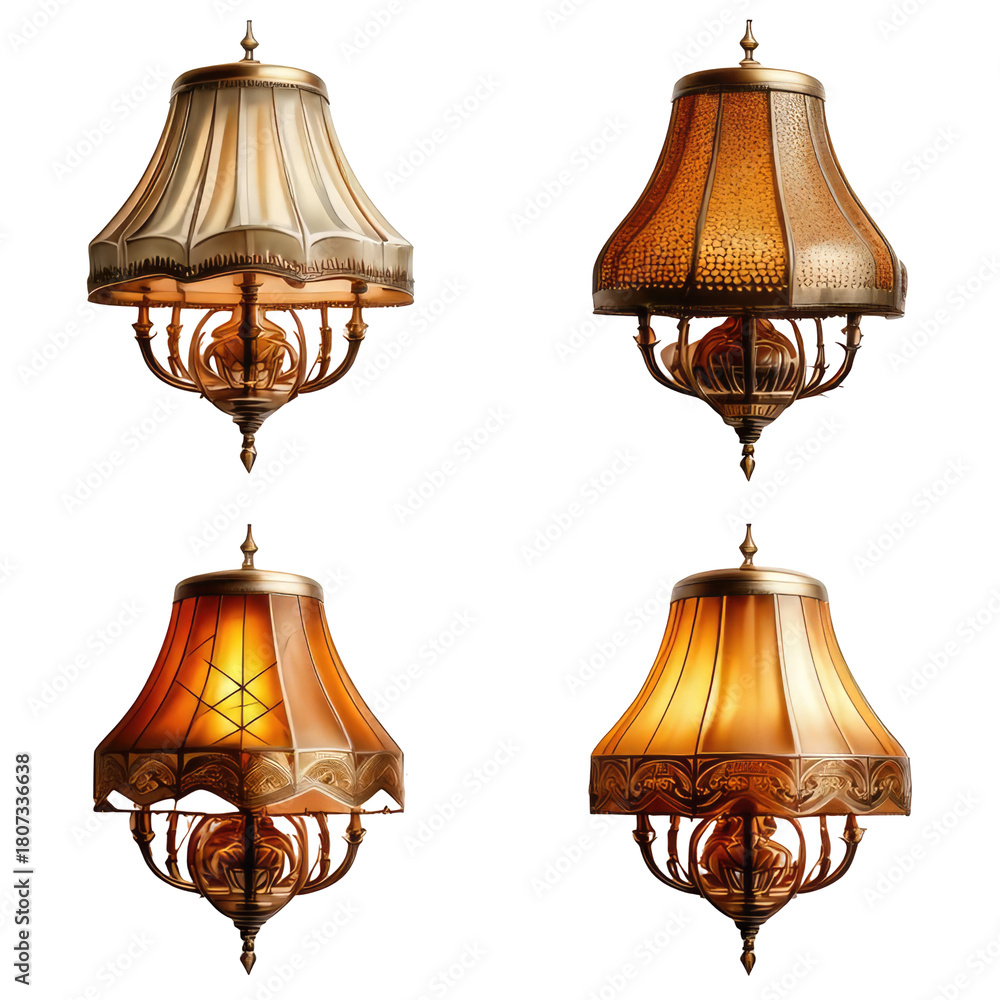 Obraz premium Four antique lamps in various warm, glowing hues
