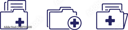 medical three folder bule line vector icon set logo design art 