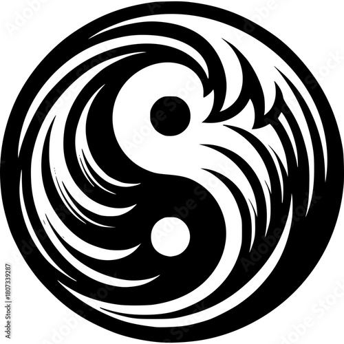 Yin and Yang Symbol: An elegant Yin and Yang symbol, depicting the interconnectedness and balance of opposites in perfect harmony, against a stark backdrop, representing the duality of life.