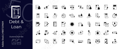 Debt And Loan Duotone Editable Icons set
