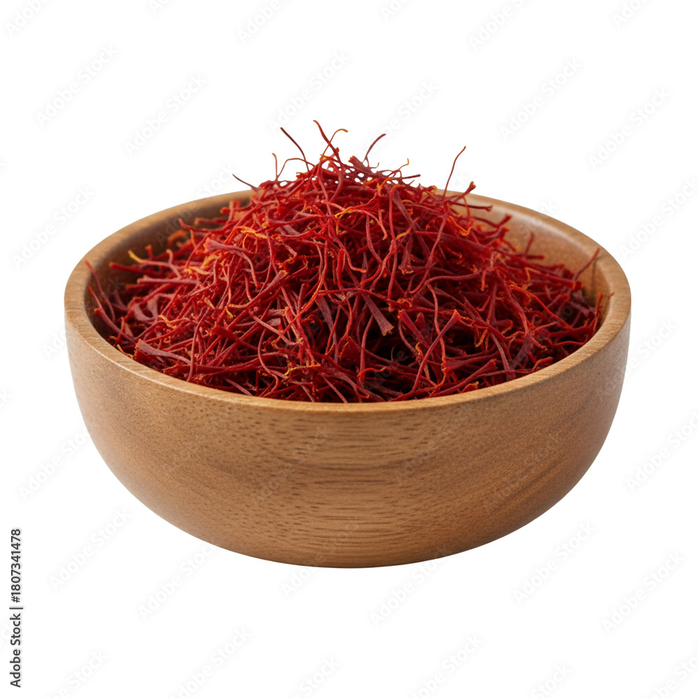 Naklejka premium Saffron threads in an antique brass bowl on a transparent background