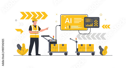 Illustration of artificial intelligence applied to logistics and supply chain management using