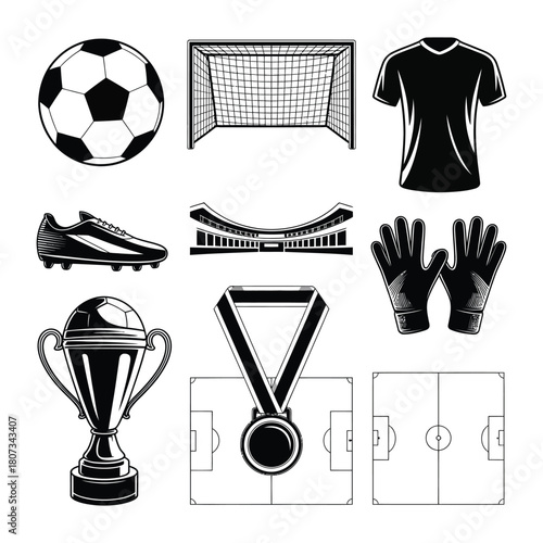 Soccer equipment icons for web and mobile app isolated on white background Vector Art
