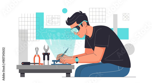 Innovative designer leveraging augmented reality for precision design engineering and