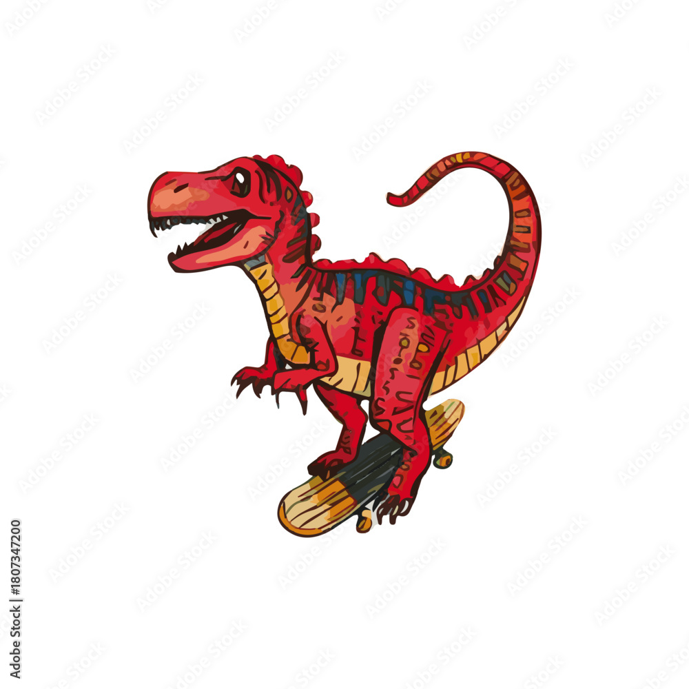 Naklejka premium Tyrannosaurus Rex on Skateboard Cartoon Dinosaur Illustration