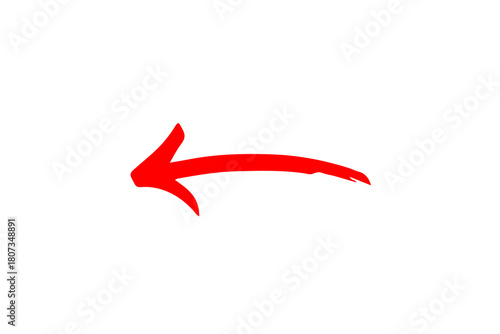 A bold red hand drawn arrow pointing to the left isolated on transparent background