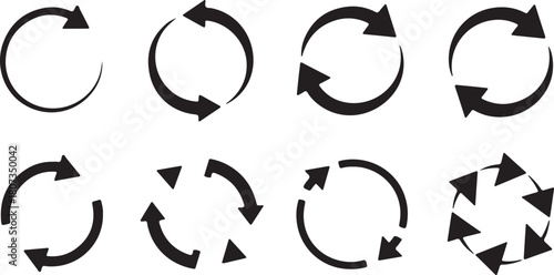 Several black rotation arrows display different styles and shapes for various rotation directions on transparent background
