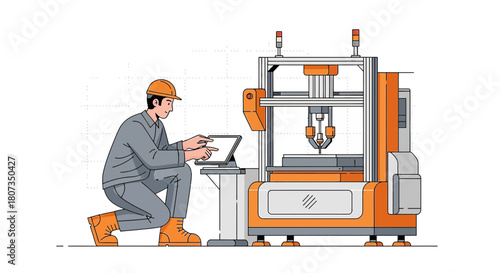 Engineer overseeing automated manufacturing process through digital interface display screen