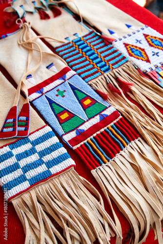 Santa Fe, New Mexico, United States.  Beautiful beaded Native American leather bags