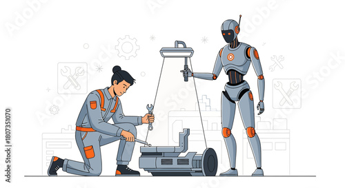 Future collaboration: Human and robot joint mechanical repair working in harmony together