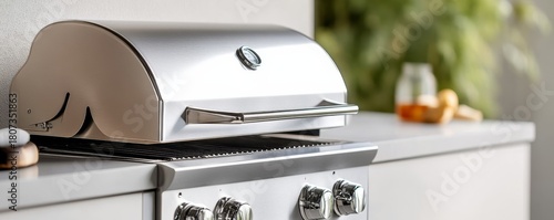 Stainless Steel Outdoor Grill Station Close Up, BBQ , Outdoor cooking