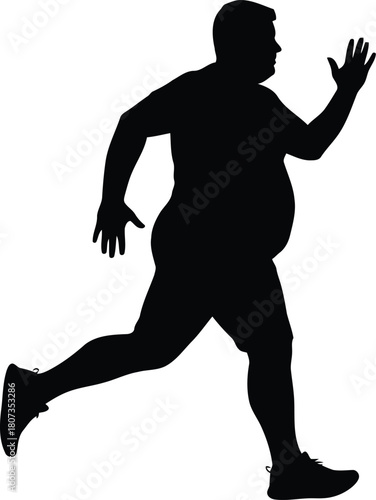 Silhouette of overweight man running, weight loss journey