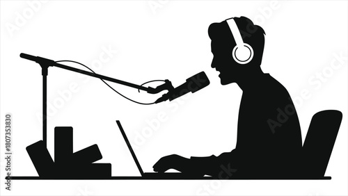 YouTuber Recording in Home Studio Setup — Content Creator Filming Video with Microphone, Camera & Lighting Equipment for Vlogging, Streaming, and Online Content Production