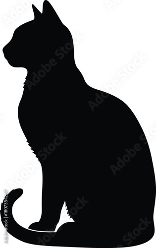 Black cat silhouette sitting profile view