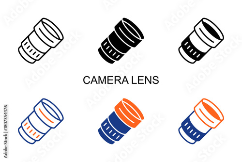 Camera Lens Icon Multi Style Vector Illustration