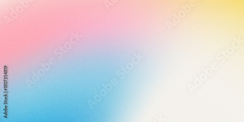 Abstract clear blue sky. Pastel rainbow. Light blue, pink and yellow color vector banner. Pastel gradient sky pattern. Blurred light fuzz colorful gradient background. Vector grainy.