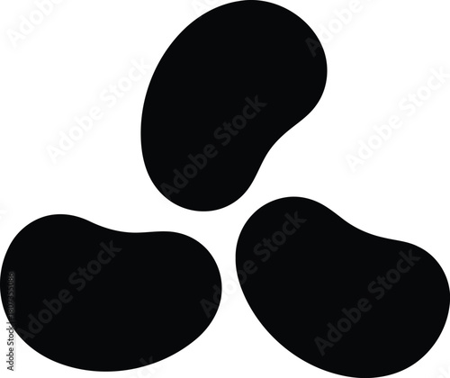 Three black kidney bean shapes on white background