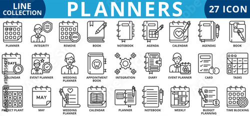 Planners icon set outline icon set collection vector illustration