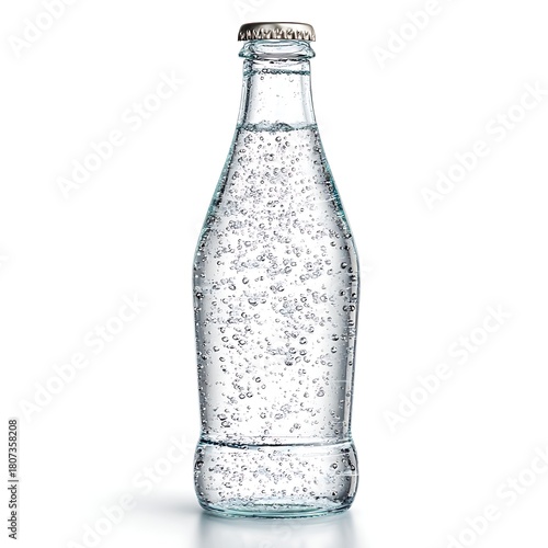 Wallpaper Mural Sparkling Water: A transparent glass bottle filled with refreshing, effervescent mineral water, perfect for quenching thirst, symbolizing purity and revitalization.  Torontodigital.ca