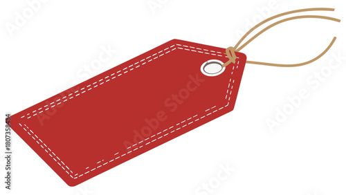 3D render of a single, blank red rectangular price tag or luggage tag. The tag has slightly rounded corners and a