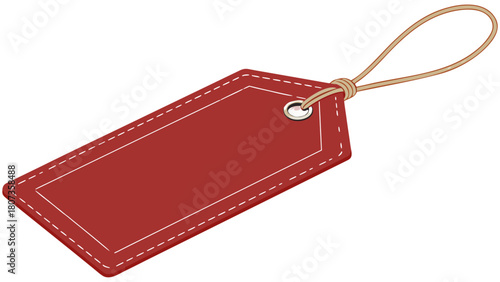 3D render of a single, blank red rectangular price tag or luggage tag. The tag has slightly rounded corners and a
