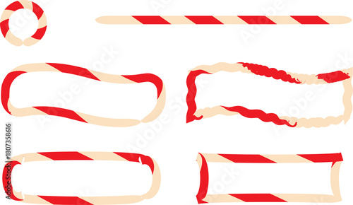 Christmas Candy Cane Striped Borders and Frames Vector Set (Sweet Festive Decoration Elements)