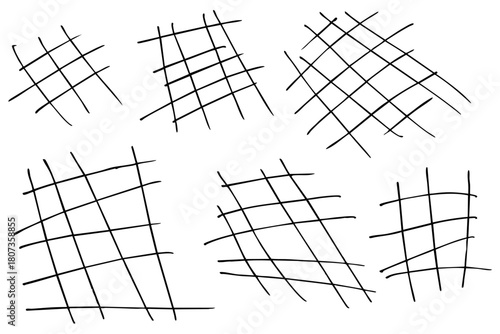 手描きグリッドの線画イラスト｜ラフな格子模様・スケッチ風テクスチャ